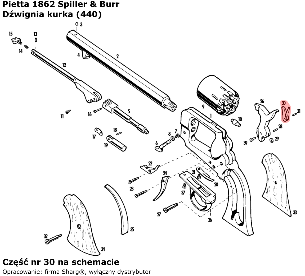 Dźwignia kurka ze sprężyną rewolwer Pietta 1858 Remington New Model Army / Navy, 1862 Spiller & Burr (440)