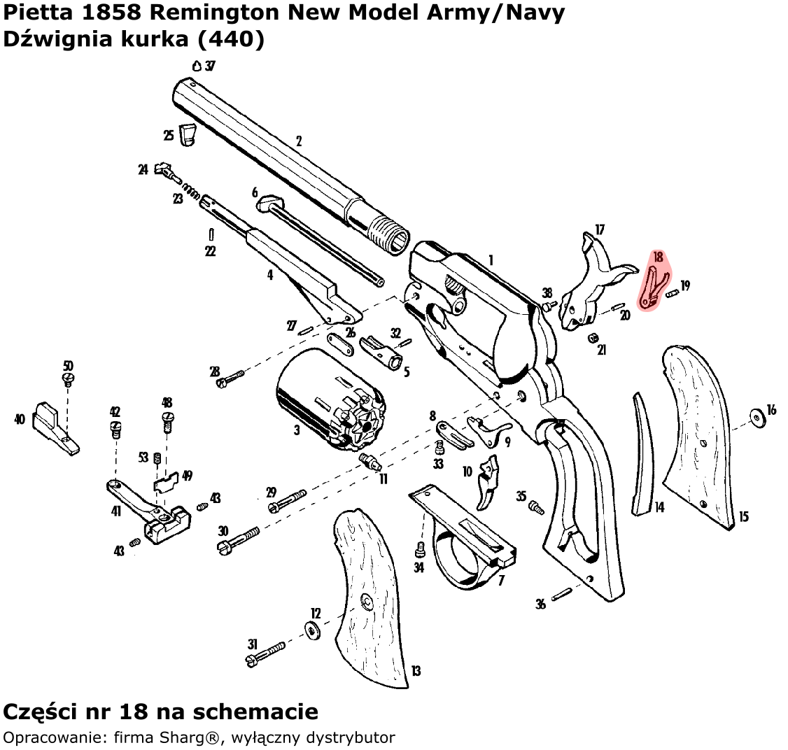 Dźwignia kurka ze sprężyną rewolwer Pietta 1858 Remington New Model Army / Navy, 1862 Spiller & Burr (440)