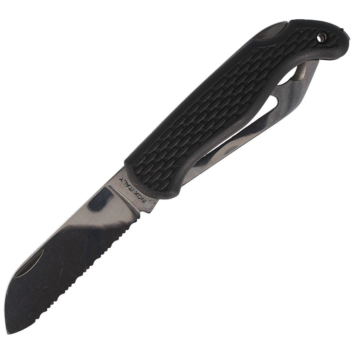 Nóż składany żeglarski MAC Coltellerie Boat 2 Black PP/TPE, Satin W 1.4034 (MC BOT2.N)