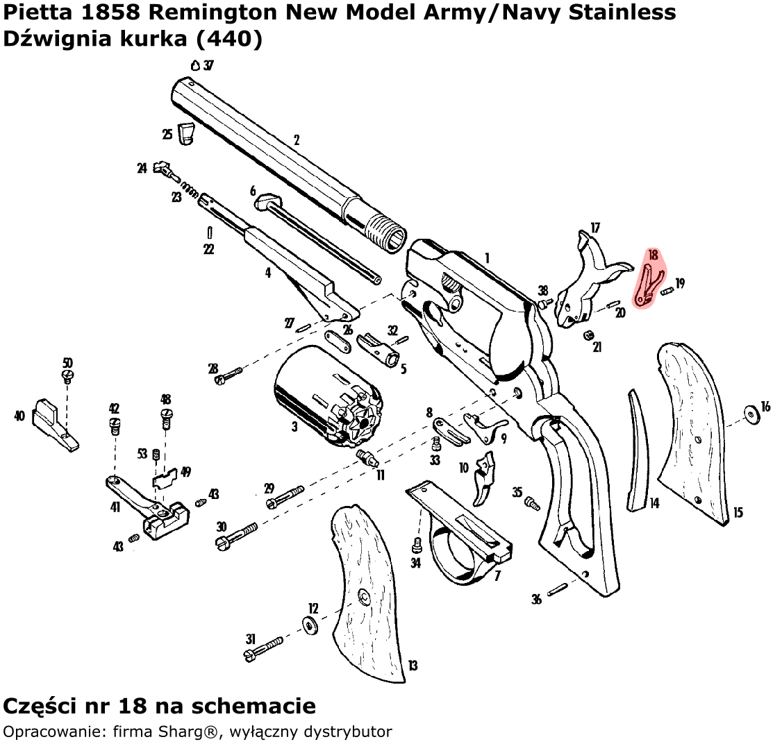 Dźwignia kurka ze sprężyną rewolwer Pietta 1858 Remington New Model Army / Navy, 1862 Spiller & Burr (440)