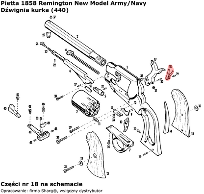 Dźwignia kurka ze sprężyną rewolwer Pietta 1858 Remington New Model Army / Navy, 1862 Spiller & Burr (440)