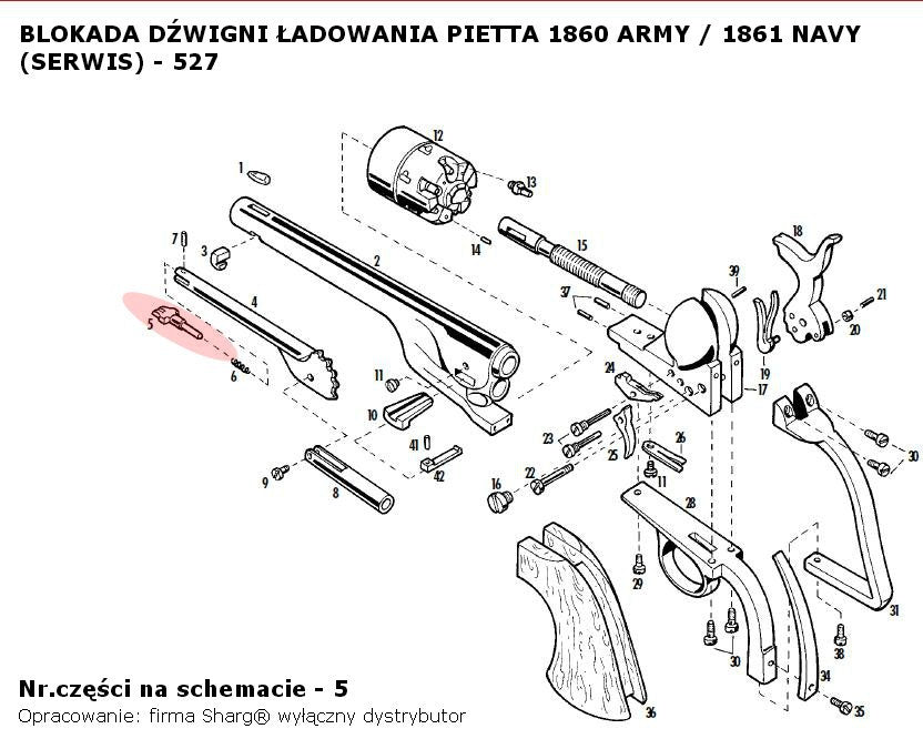 Zatrzask dźwigni ładowania Pietta 1851 Colt REB Nord Navy (527)